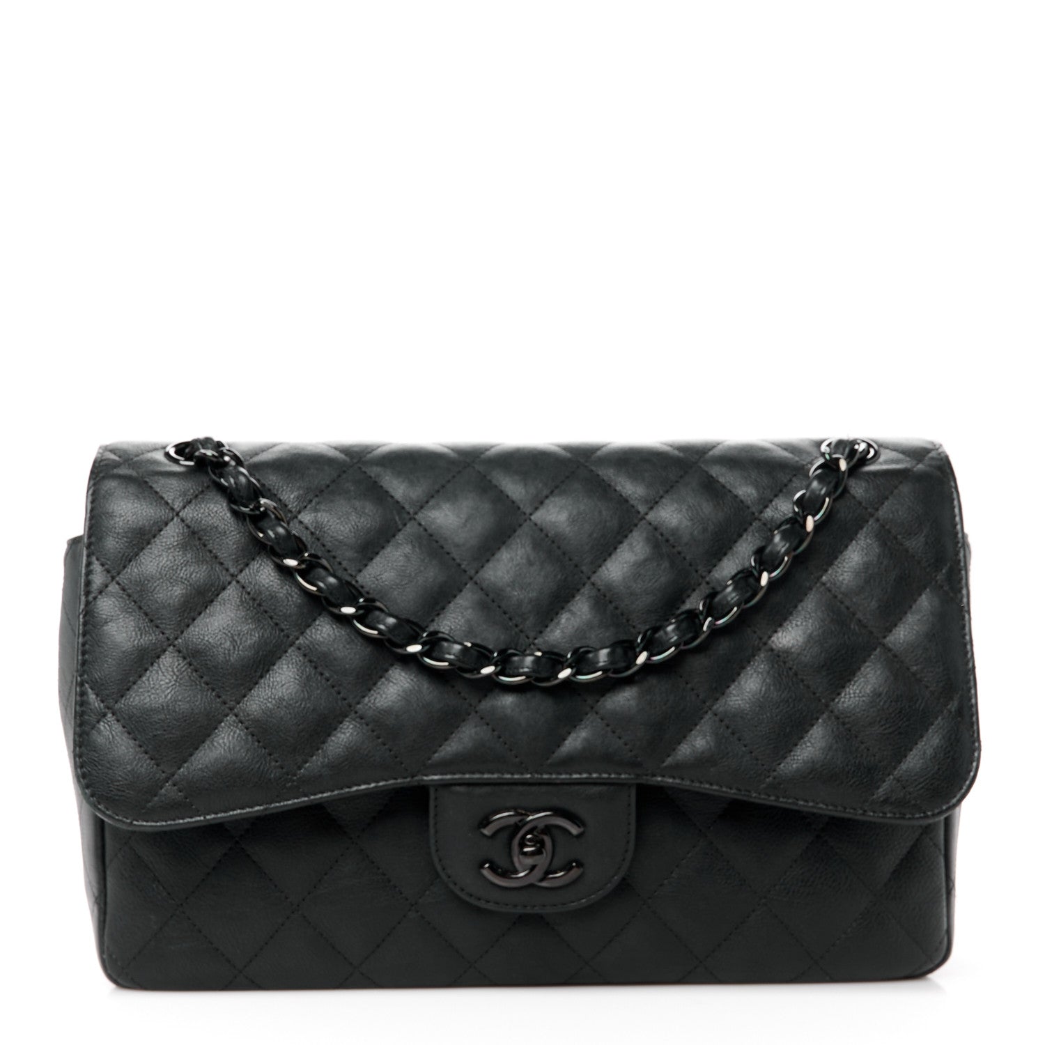Chanel Crumpled Calfskin Quilted Jumbo Double Flap So Black 1 of 11