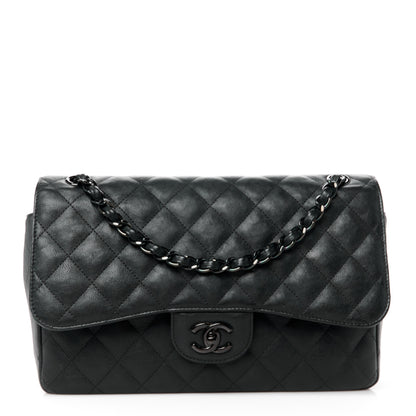 Chanel Crumpled Calfskin Quilted Jumbo Double Flap So Black 1 of 11