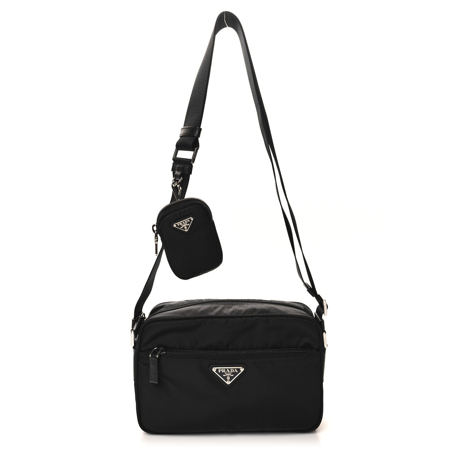 Prada Re-Nylon Vela Saffiano Pocket Double Zip Shoulder Bag Black 1 of 10