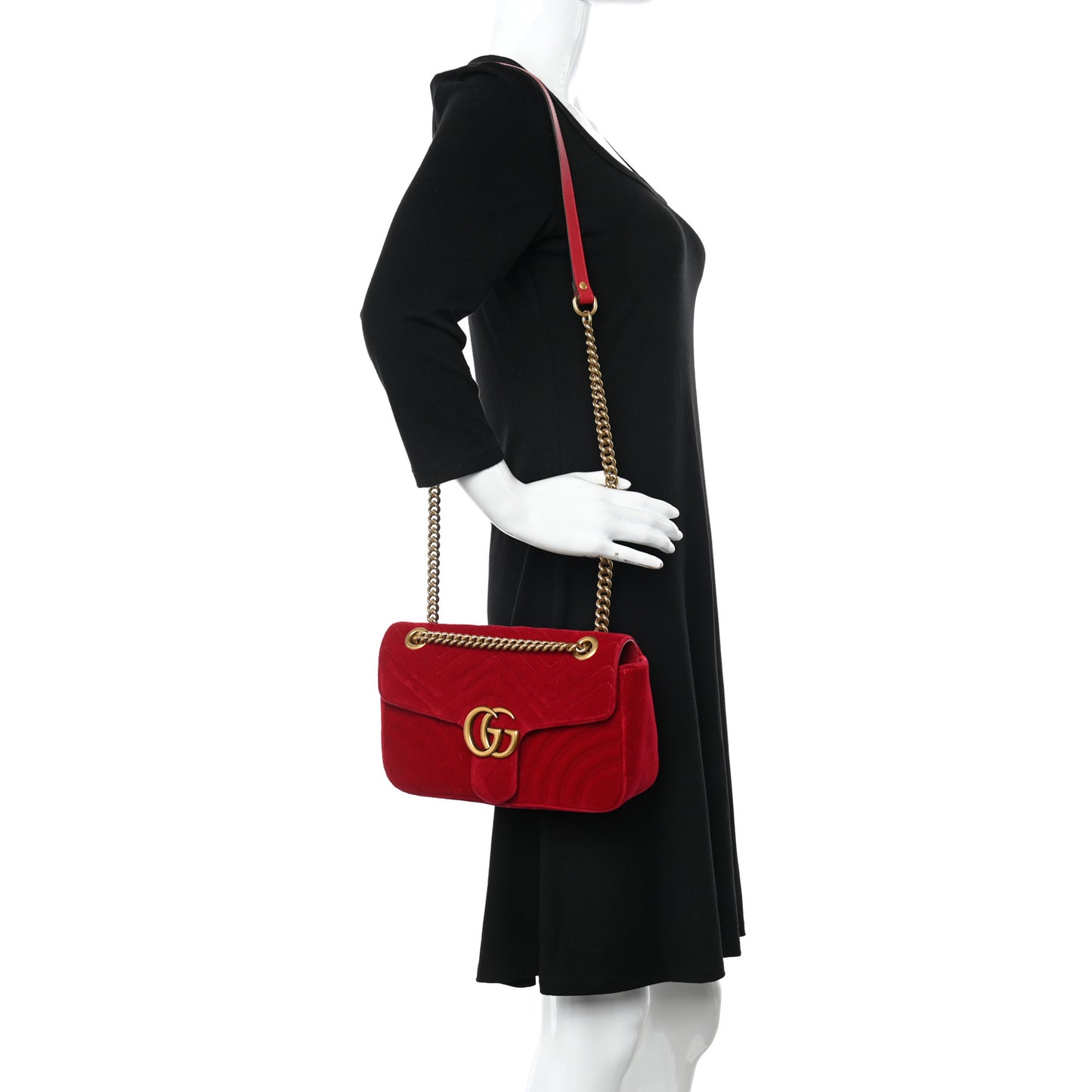 Velvet Matelasse Small GG Marmont Shoulder Bag Hibiscus Red