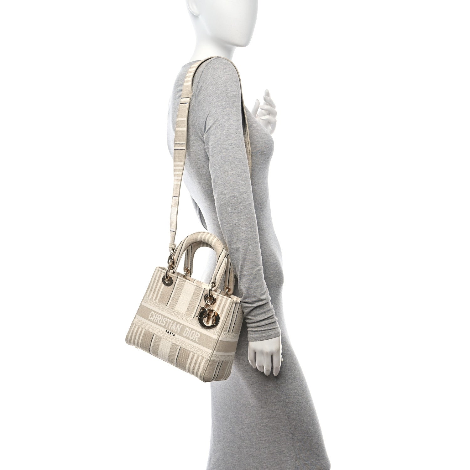 Christian Dior Canvas Embroidered Medium Stripes Lady D-Lite Beige 2 of 11