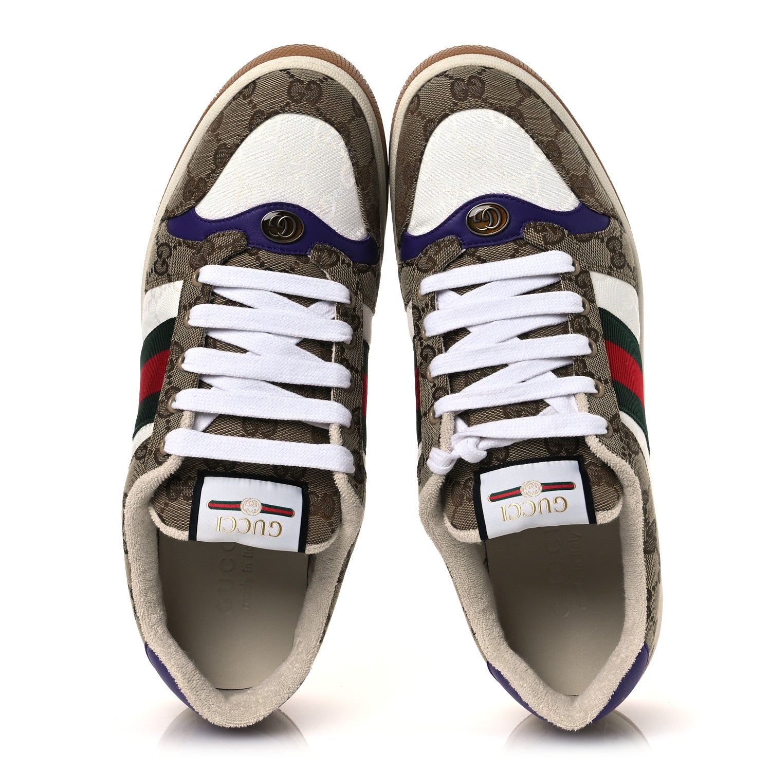 Gucci Calfskin Lame GG Monogram Web Mens Screener Sneakers 10 2 of 10