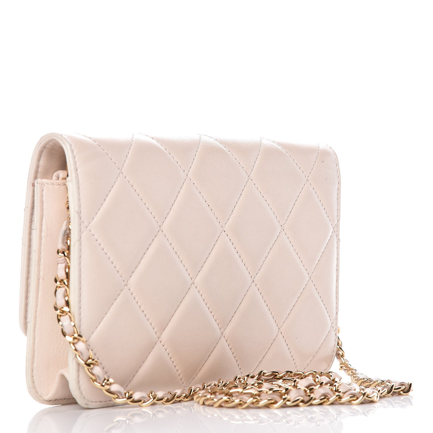 Lambskin Quilted Golden Class Wallet on Chain WOC Light Pink