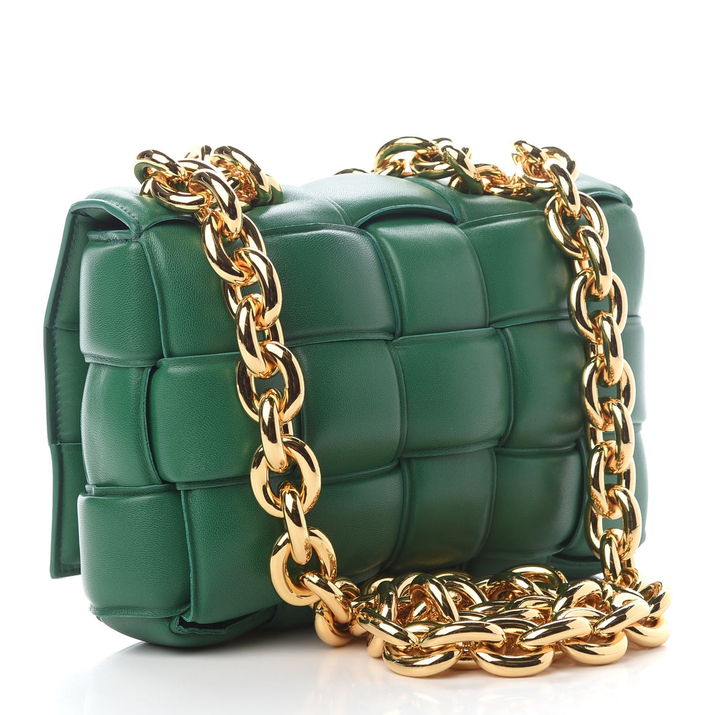 Lambskin Maxi Intreccio Padded Chain Cassette Crossbody Bag Racing Green