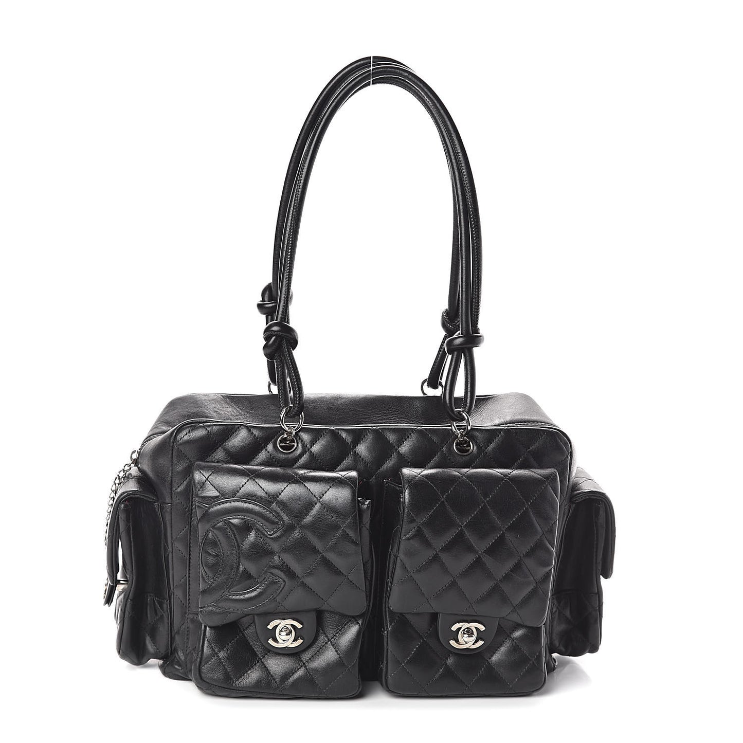 Calfskin Quilted Large Cambon Multipocket Reporter Black