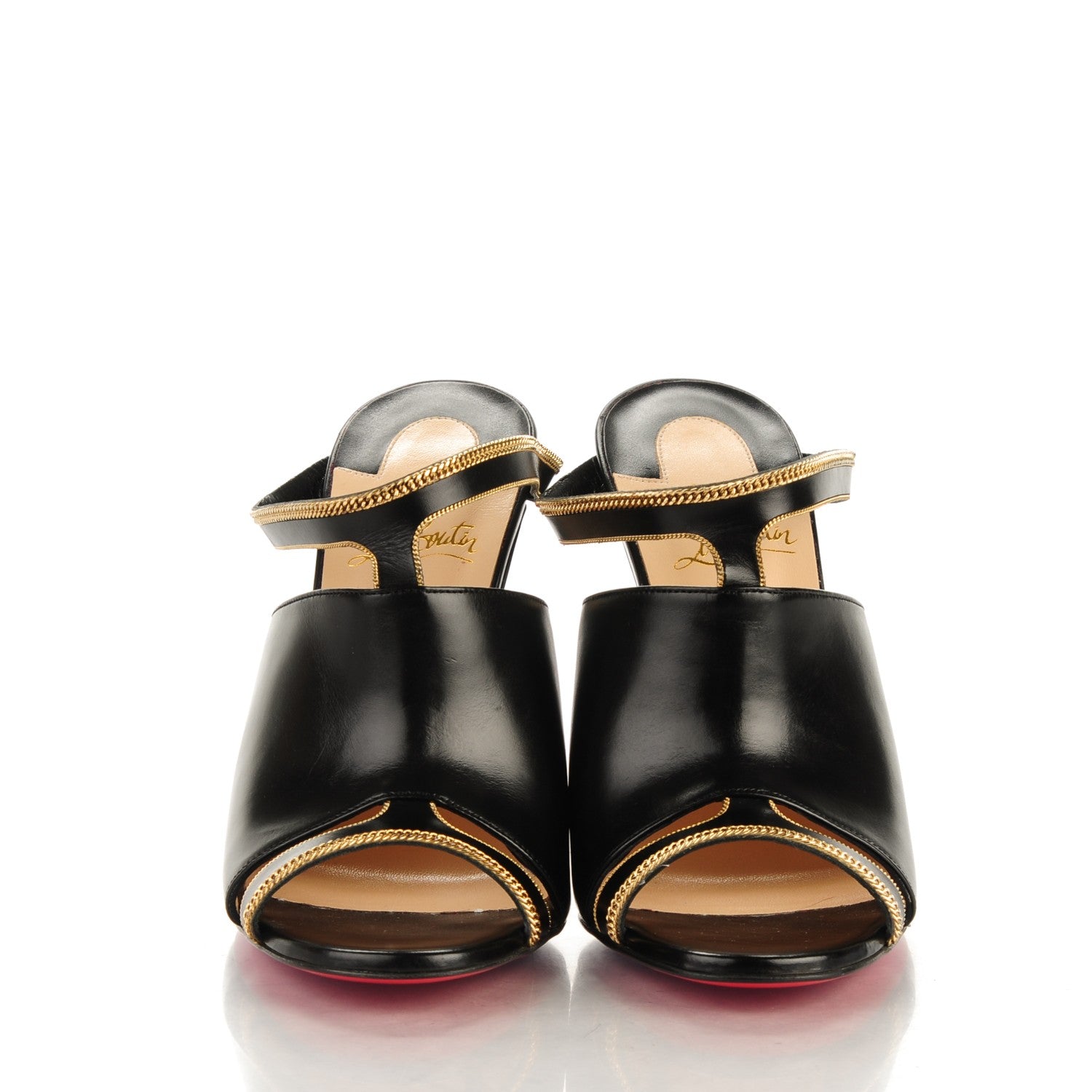 Christian Louboutin Calfskin Chain Akenana 100 Heels 37.5 Black 2 of 7