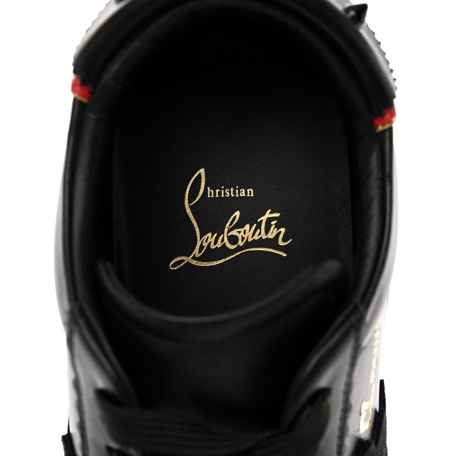 Christian Louboutin Calfskin Suede Patent Womens Loubishark Sneakers 37 Black Loubi Red 8 of 21