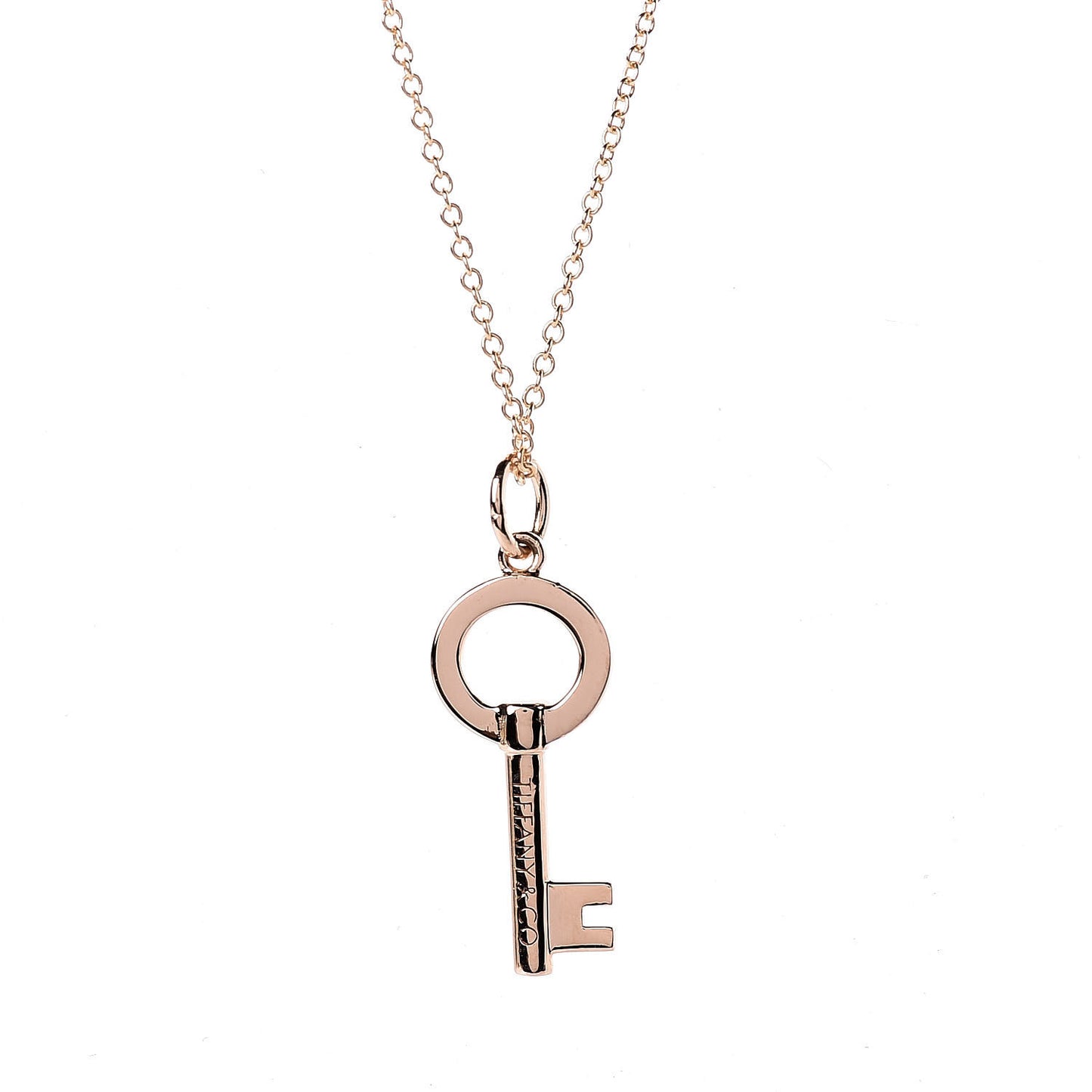 18K Rose Gold Modern Keys Open Round Key Pendant Necklace