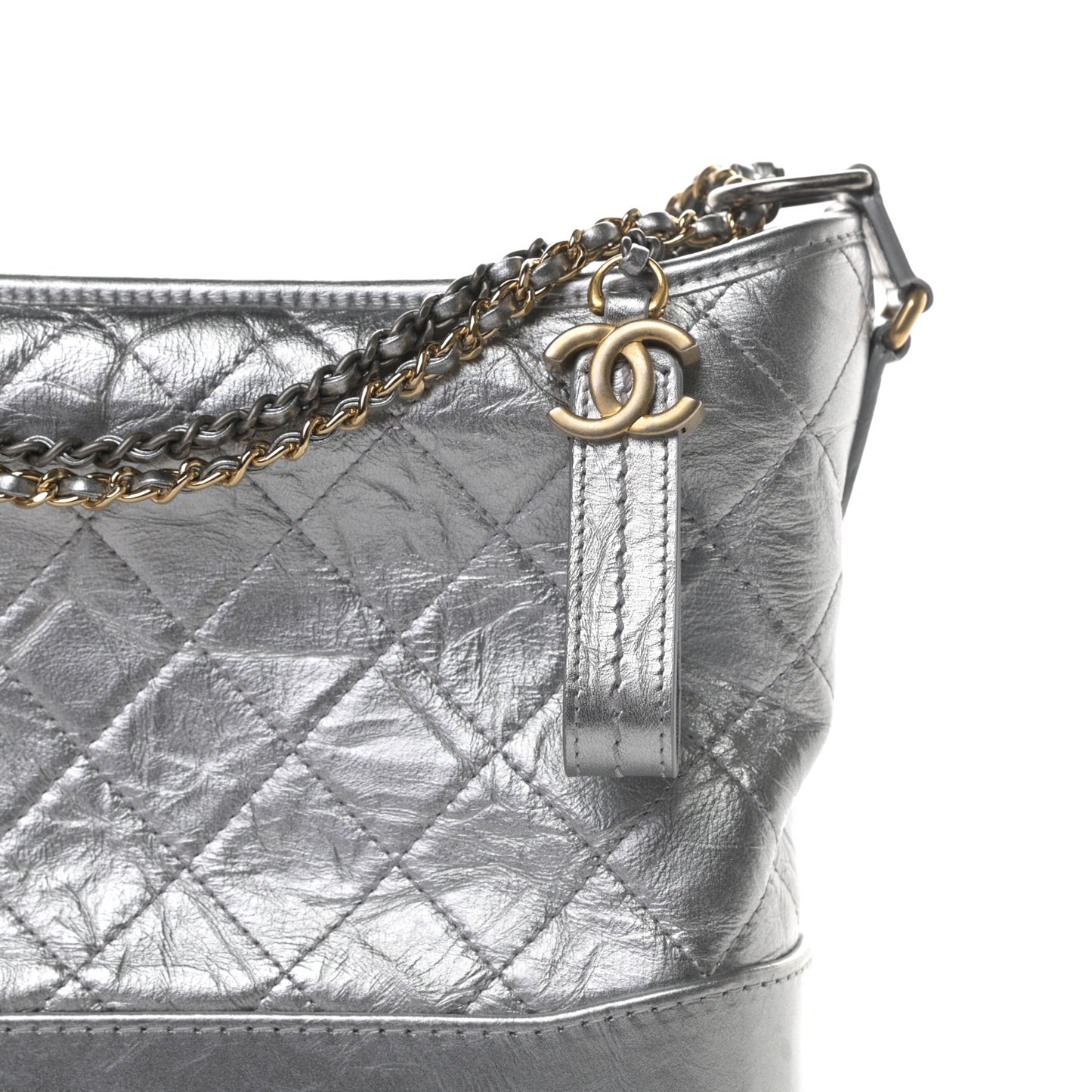 Metallic Aged Calfskin Quilted Medium Gabrielle Silver