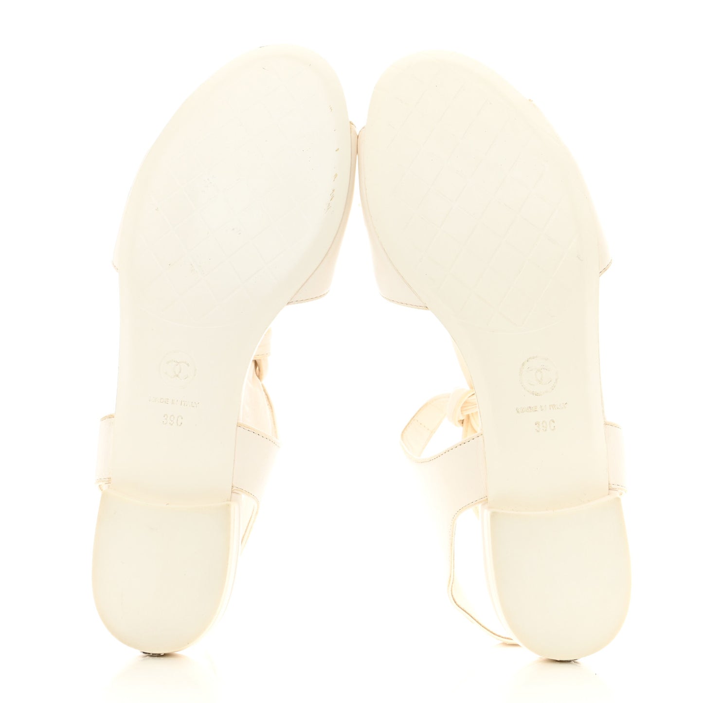 Lambskin Bow CC Flat Sandals 39 White