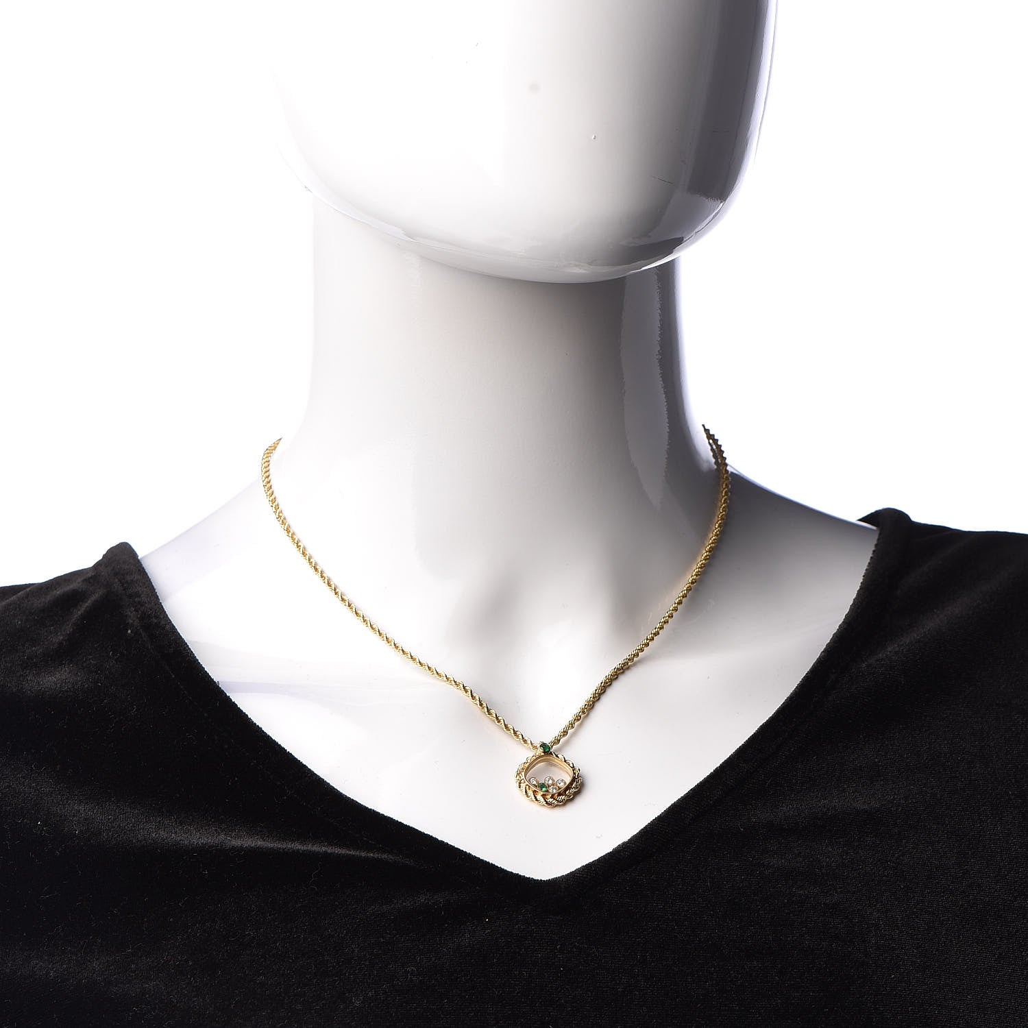 Chopard 18K Yellow Gold Diamond Emerald Happy Diamonds Pendant Necklace 2 of 8