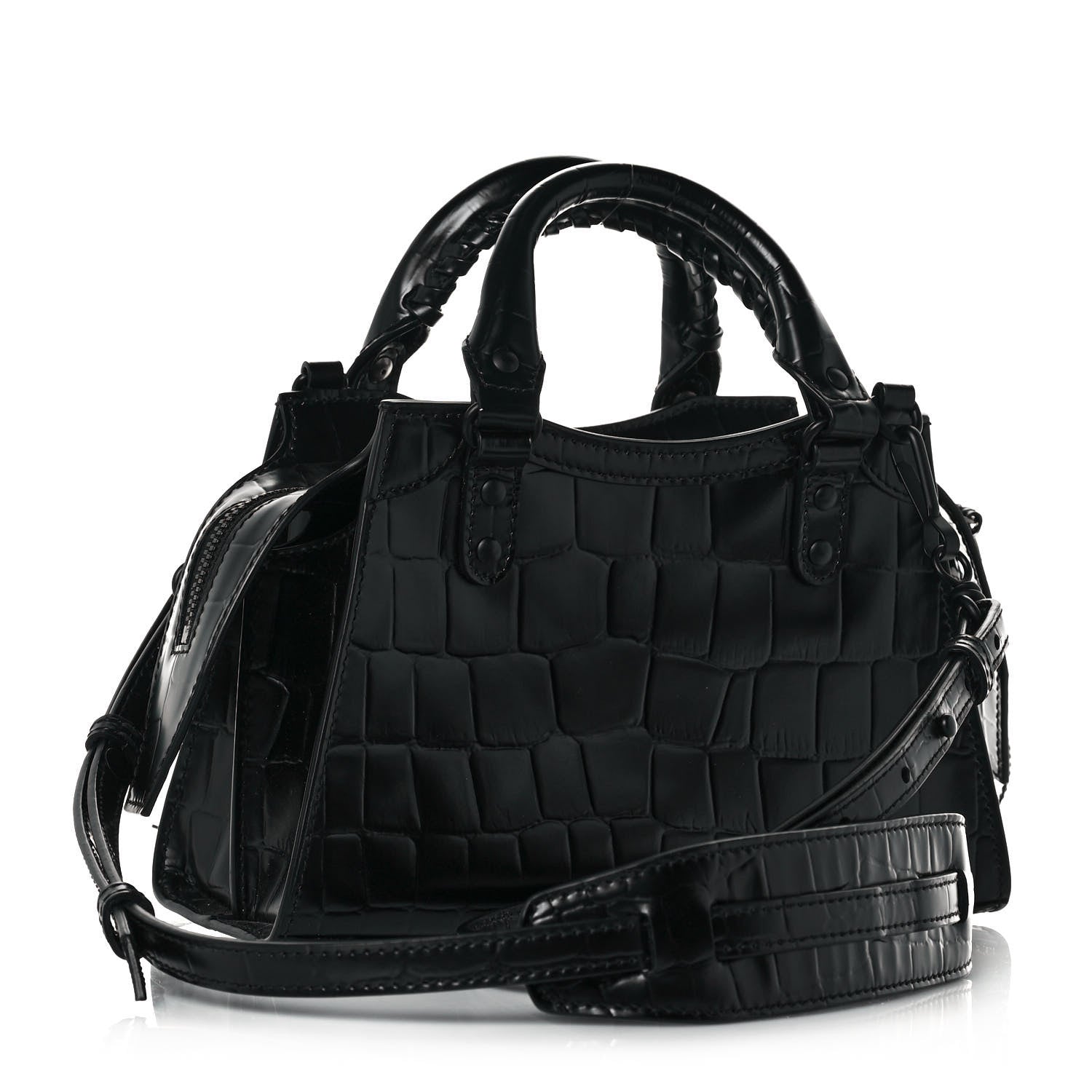 Balenciaga Semi Shiny Calfskin Crocodile Embossed Neo Classic Black Hardware Mini City Black 3 of 13