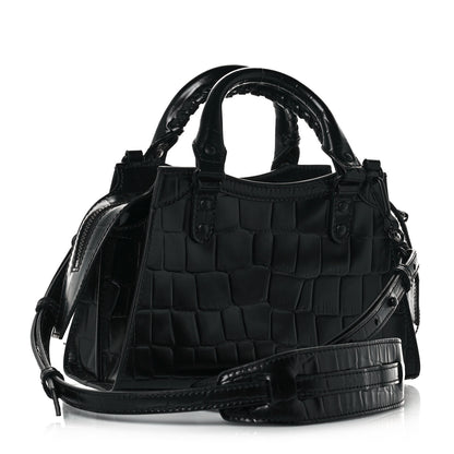 Balenciaga Semi Shiny Calfskin Crocodile Embossed Neo Classic Black Hardware Mini City Black 3 of 13