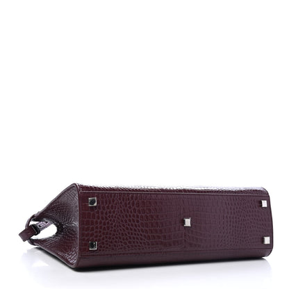 Saint Laurent Shiny Calfskin Crocodile Embossed Small Manhattan Shopper Tote Rouge Legion 3 of 4