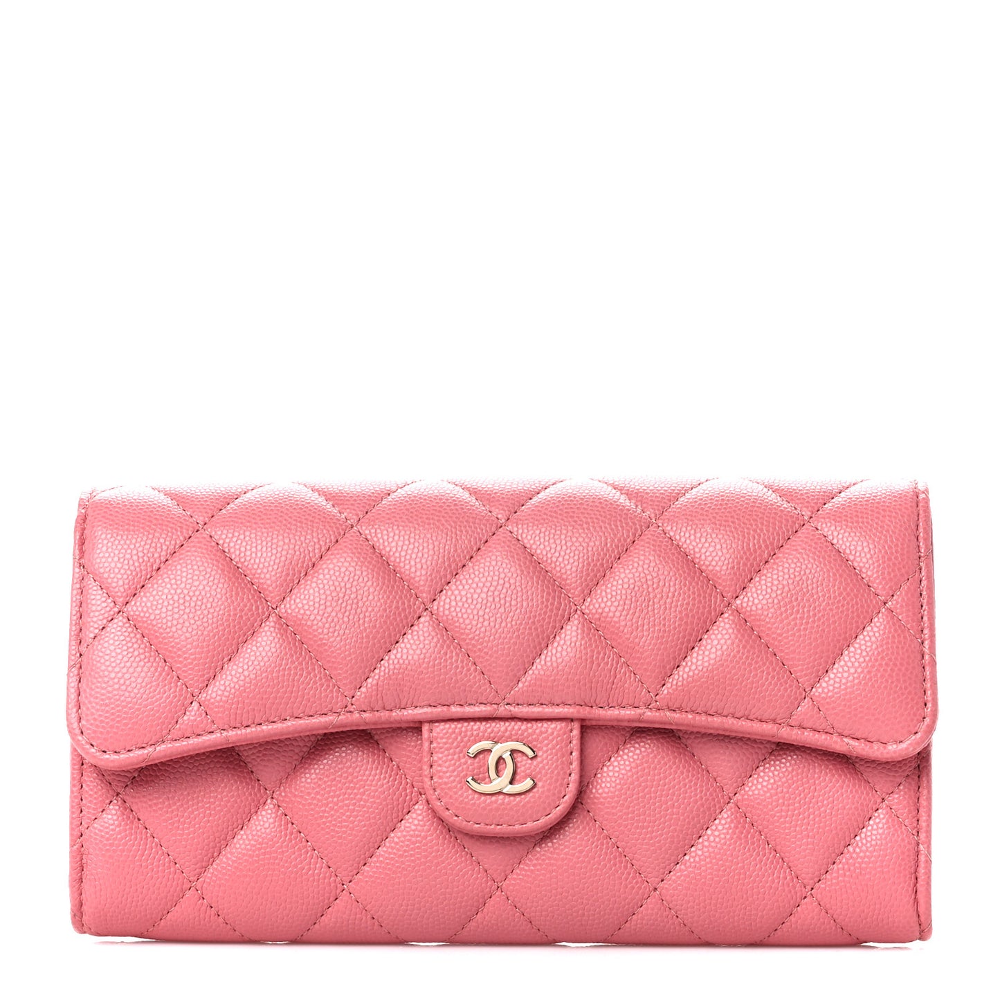 Caviar Quilted Large Gusset Flap Wallet Pink