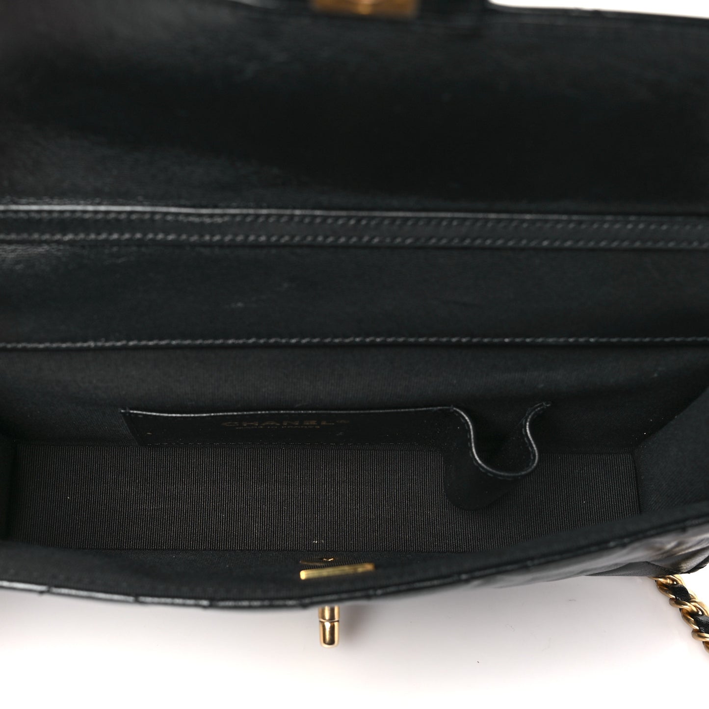 Shiny Lambskin Quilted Flap Clutch Bag Black