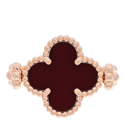 Van Cleef & Arpels 18K Rose Gold Diamond Carnelian Reversible Guilloche Vintage Alhambra Ring 51 5.75 1 of 5