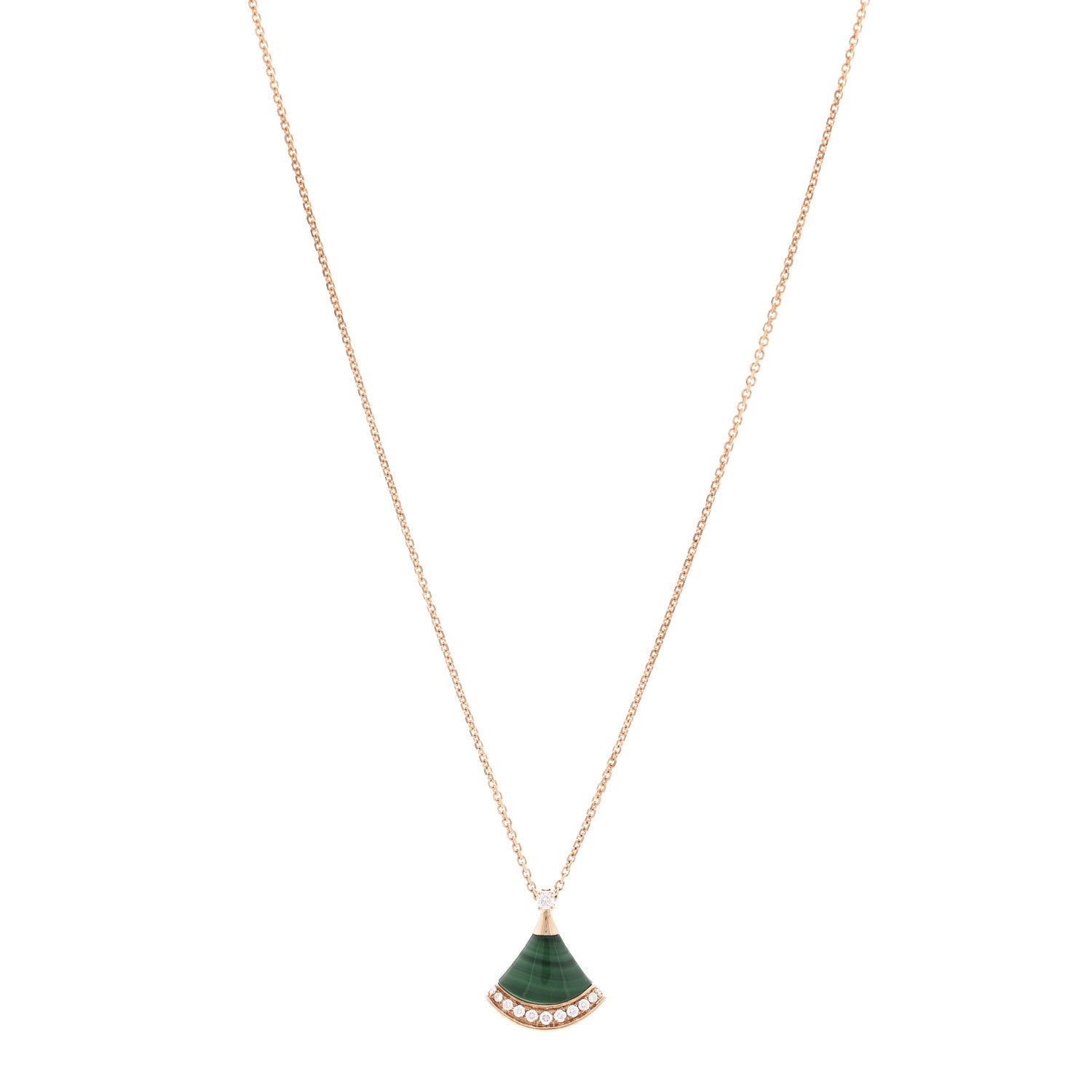Bulgari 18K Rose Gold Diamond Malachite Divas' Dream Pave Pendant Necklace 1 of 5