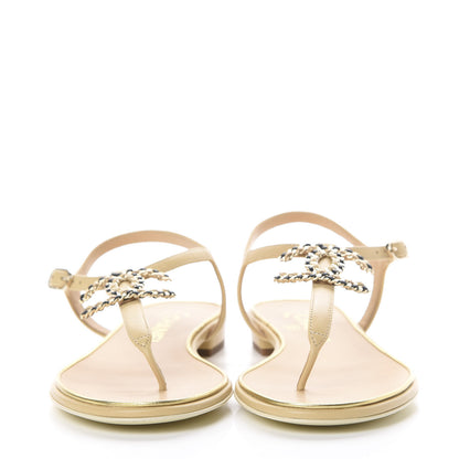 Chanel Lambskin CC Chain Thong Sandals 36 Beige 2 of 8