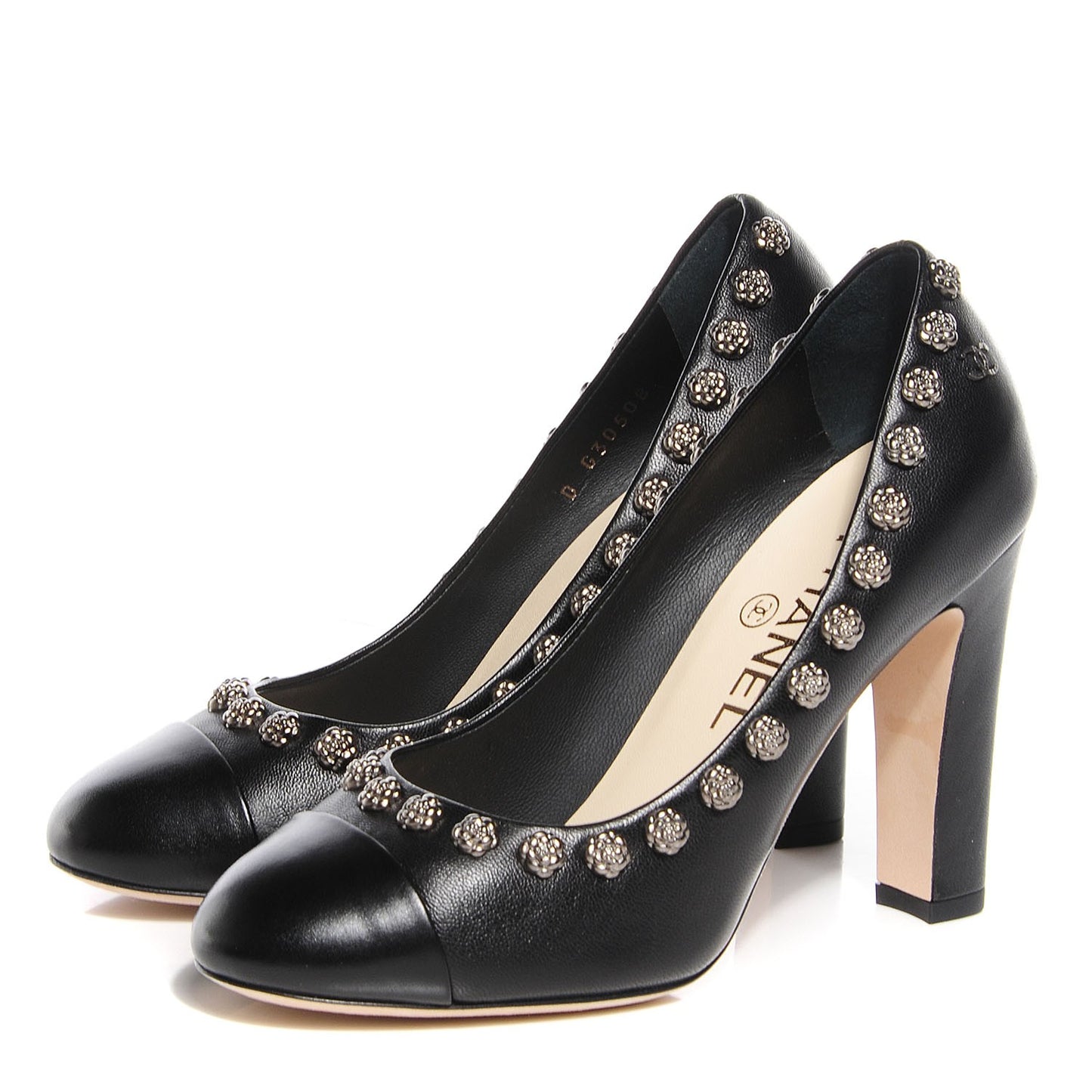 Lambskin Cap Toe Camellia Pumps Black 36