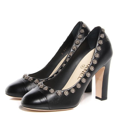 Chanel Lambskin Cap Toe Camellia Pumps Black 36 3 of 7