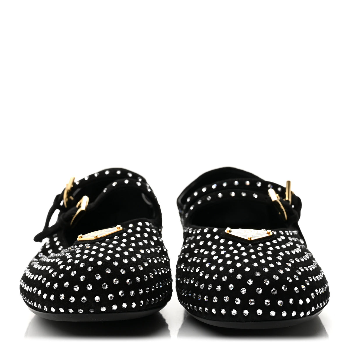 Suede Crystal Studded Ballerina Flats 38 Black