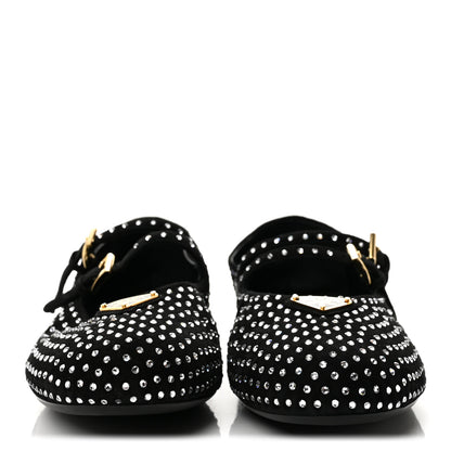 Prada Suede Crystal Studded Ballerina Flats 38 Black 3 of 8