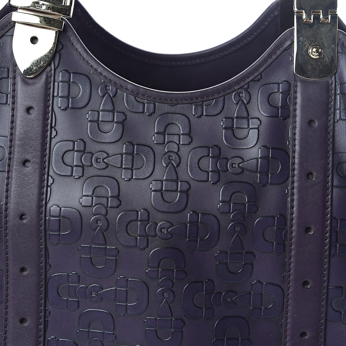 Calfskin Horsebit Embossed Large Glam Shoulder Bag Purple