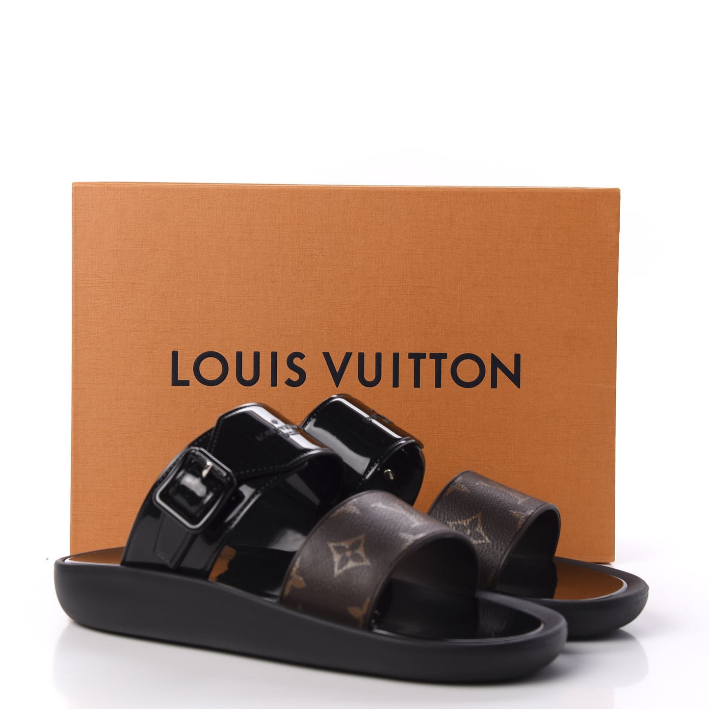 Monogram Sunbath Flat Mule Sandals 38 Black