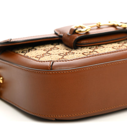 Gucci New Canvas Charisma Calfskin Crystal GG Monogram Mini Horsebit 1955 Shoulder Bag Camel Ebony 9 of 10