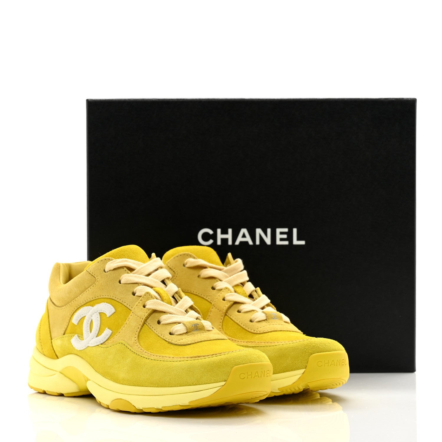 Chanel Suede Calfskin CC Sneakers 38 Yellow 8 of 8