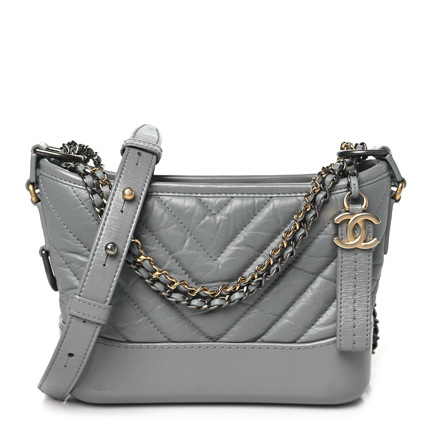 Chanel Aged Calfskin Chevron Quilted Small Gabrielle Hobo Grey 1 of 10