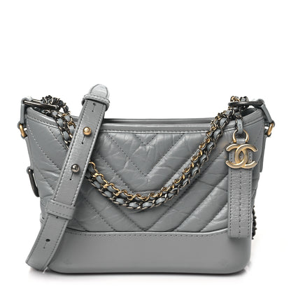 Chanel Aged Calfskin Chevron Quilted Small Gabrielle Hobo Grey 1 of 10