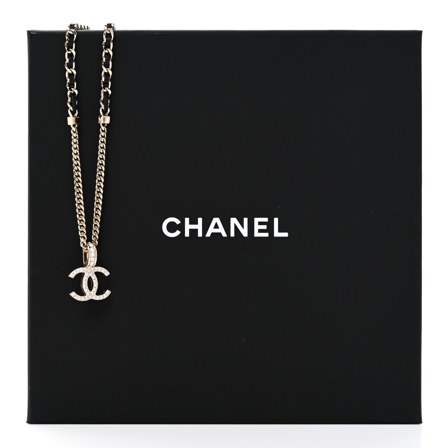 Chanel Lambskin Crystal CC Chain Pendant Necklace Black Gold 6 of 6