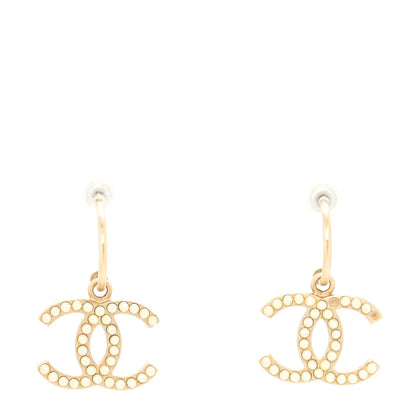 Chanel Crystal Pearl Caviar CC Drop Earrings Gold 1 of 4