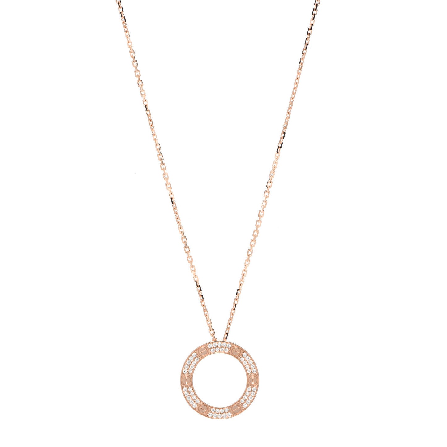 18K Pink Gold Diamond LOVE Paved Necklace