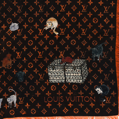 Louis Vuitton Wool Silk Catogram Shawl Brown Orange 2 of 4