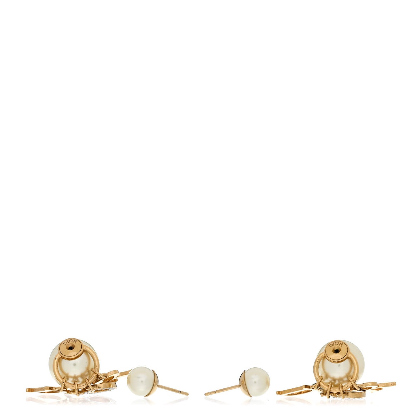 Pearl Crystal Tribal Logo Charms Earrings Gold
