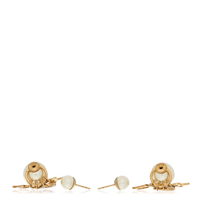 Christian Dior Pearl Crystal Tribal Logo Charms Earrings Gold 3 of 4