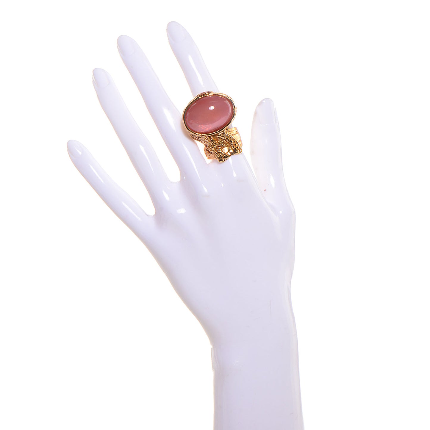 Glass Cabochon Arty Ovale Ring 6 Gold Pink