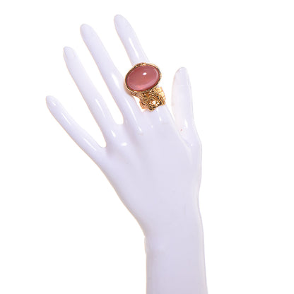 Saint Laurent Glass Cabochon Arty Ovale Ring 6 Gold Pink 2 of 5