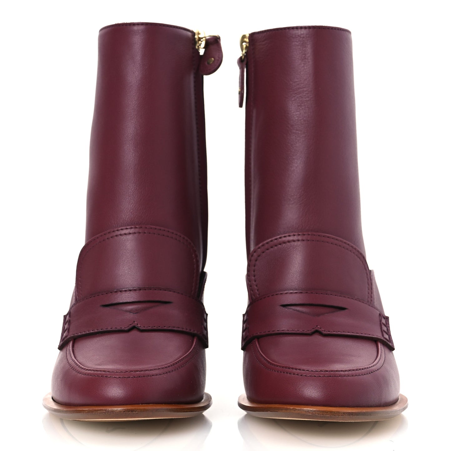 Calfskin Loafer Ankle Boots 38 Burgundy