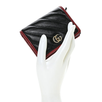 Gucci Vintage Effect Calfskin Matelasse Diagonal Torchon GG Marmont Card Case Wallet Black Romantic Cherry 2 of 8