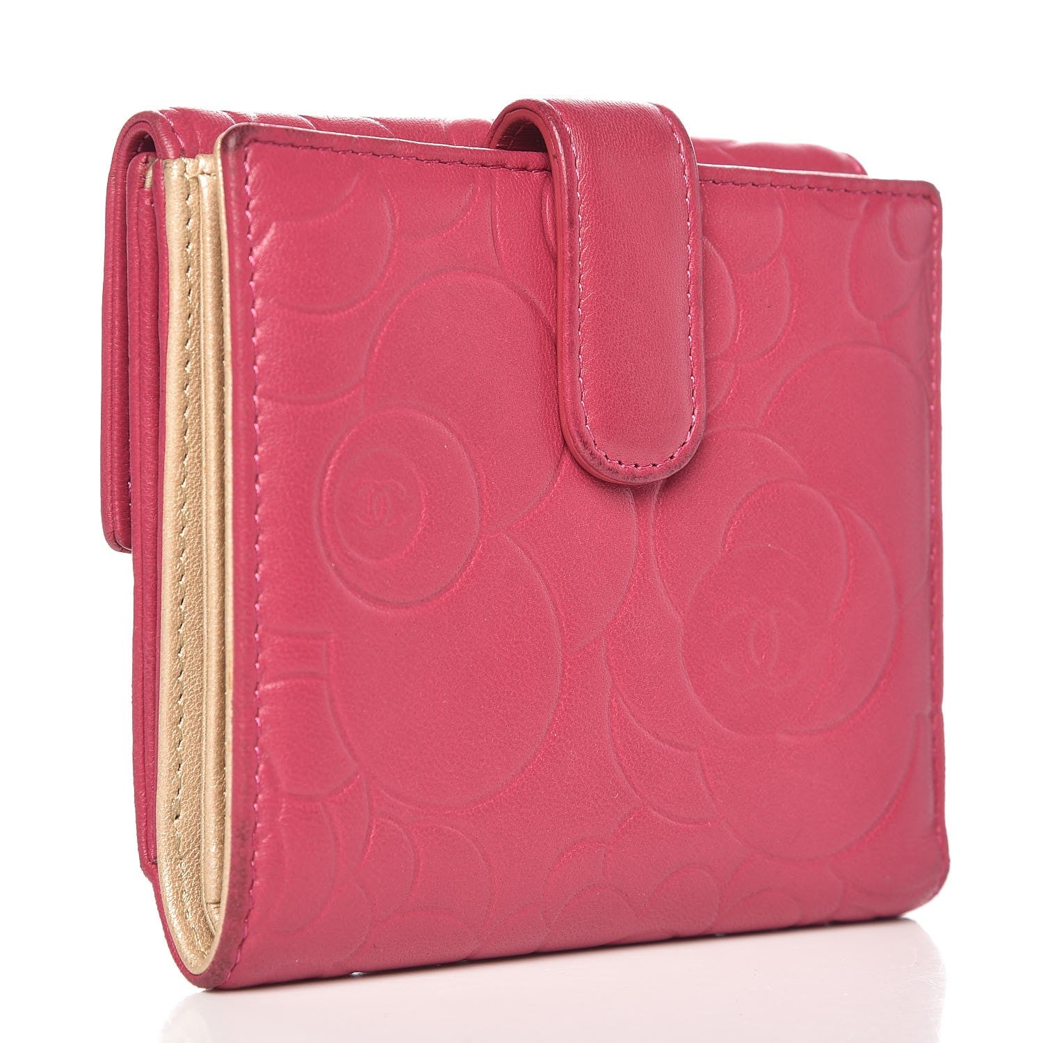 Chanel Lambskin Embossed Camellia French Wallet Fuchsia 3 of 12