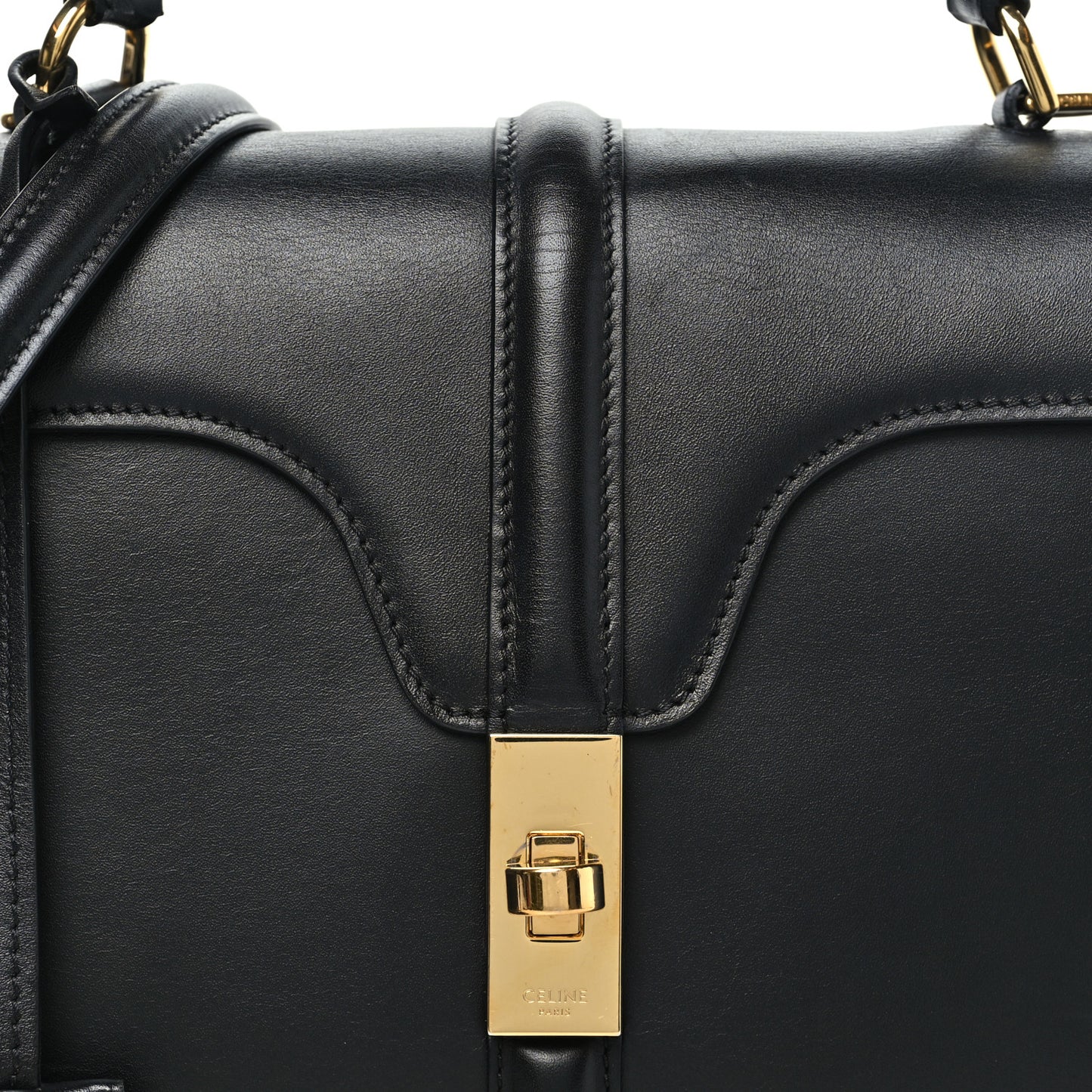 Satinated Calfskin Small 16 Top Handle Bag Black
