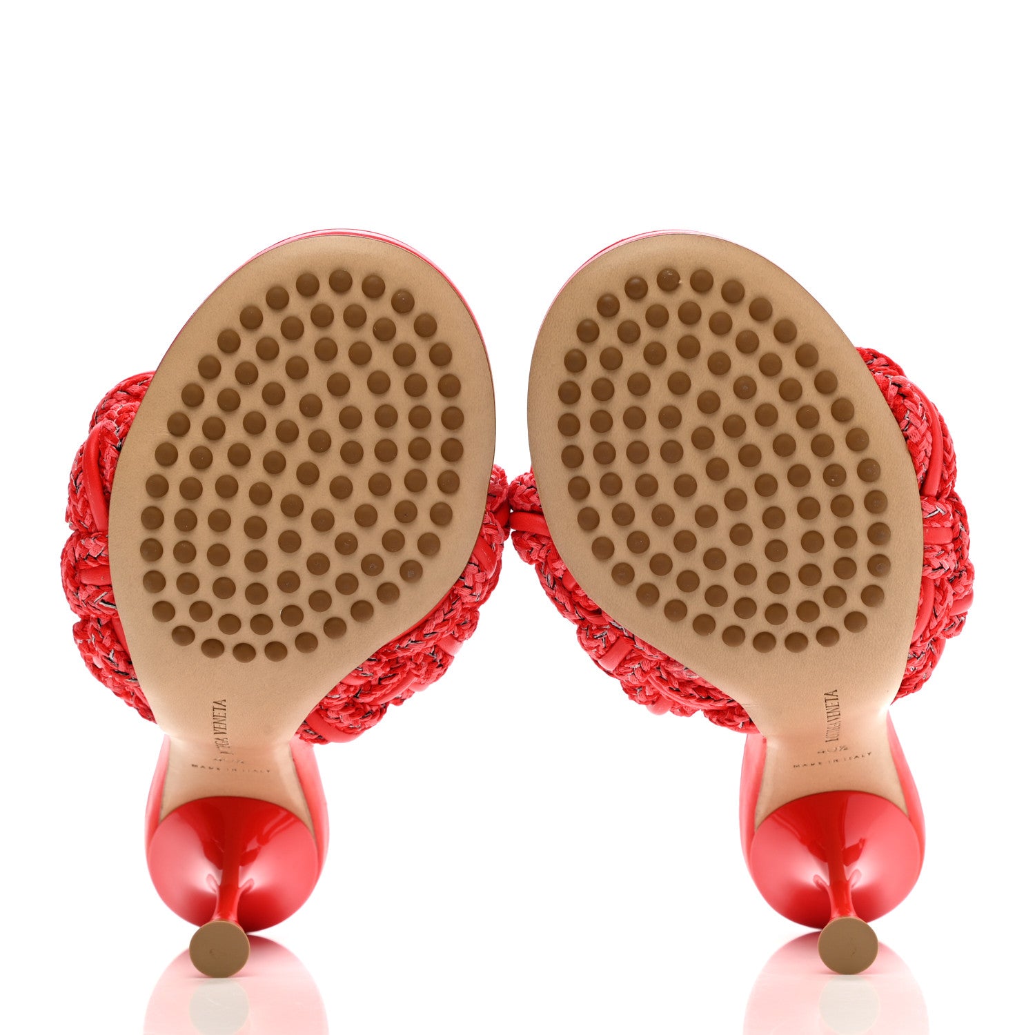 Bottega Veneta Lambskin Fabric Weave Intrecciato Dot Sandals 40.5 Bubble Gum Tomato 5 of 9