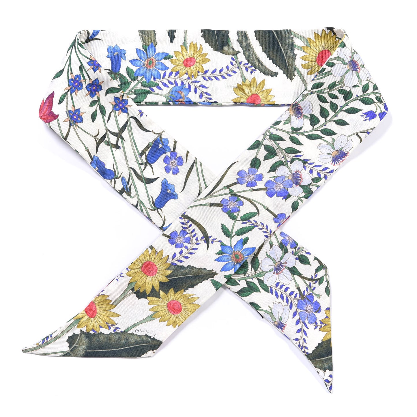 Silk Floral Neck Bow Scarf Multicolor