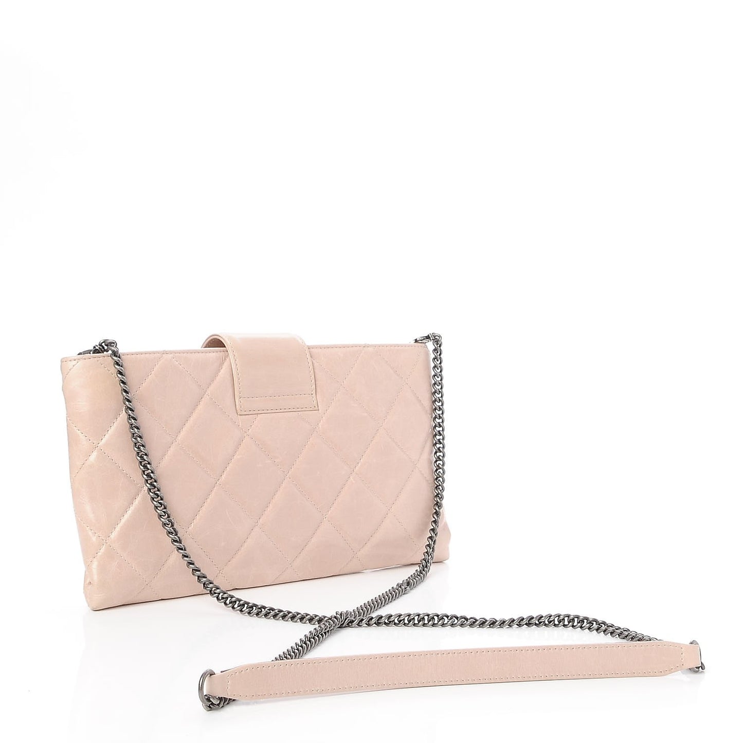 Glazed Calfskin Quilted Coco Pleats Chain Clutch Light Pink