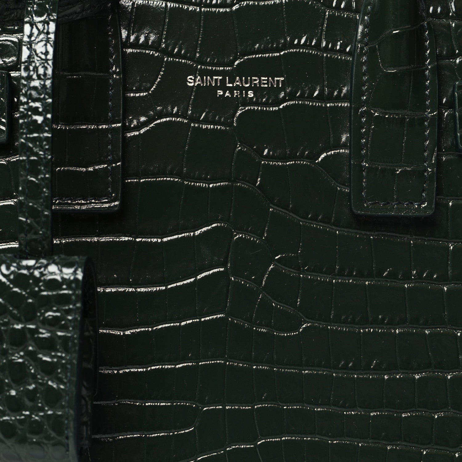 Saint Laurent Calfskin Crocodile Embossed Nano Sac De Jour Dark Green 8 of 10