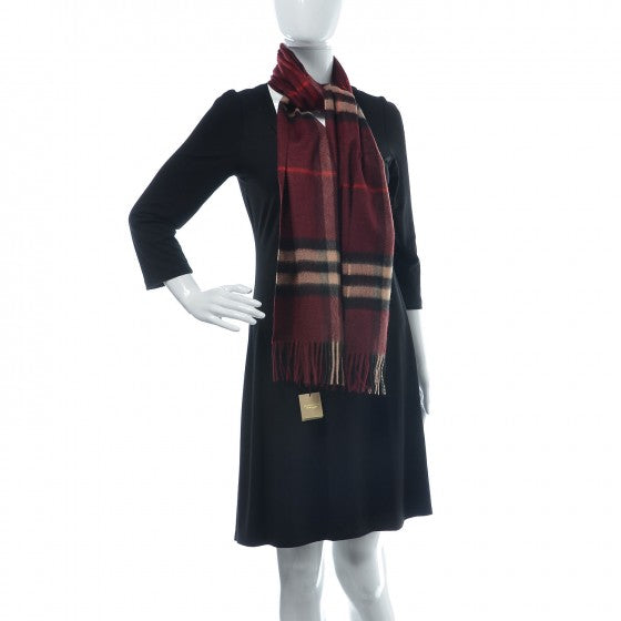 Burberry Cashmere Giant Check Fringe Scarf Claret 3 of 6